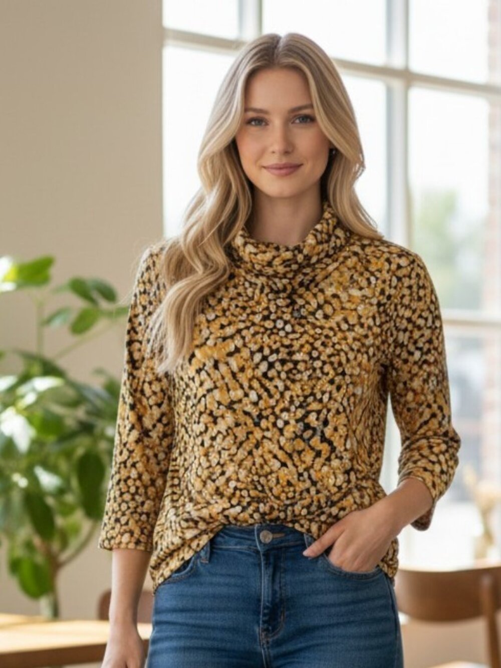 Alfani Leopard Print 3/4 Sleeve Top